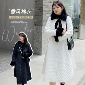 清！不支持退（无毛领毛袖套件）【诗铭洛可】XCA423棉服大码法式复古OL中长款气质菱格大衣外套