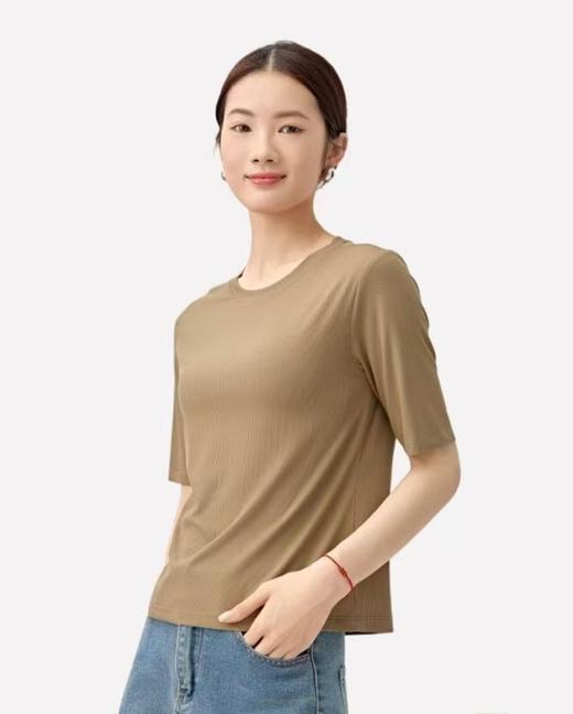 FF竹纤维女士简约圆领螺纹五分袖8070 商品图2
