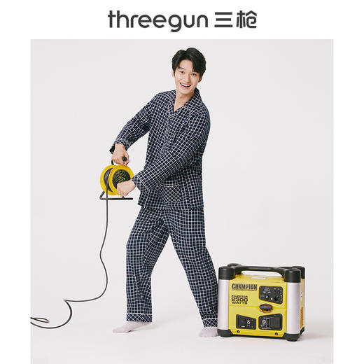 Threegun三枪 【彩格绒布】翻领开襟男士休闲家居套家居服-80517D211 商品图0