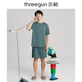 Threegun三枪 【水柔棉】圆领短袖短裤男士家居套家居服-82061D011