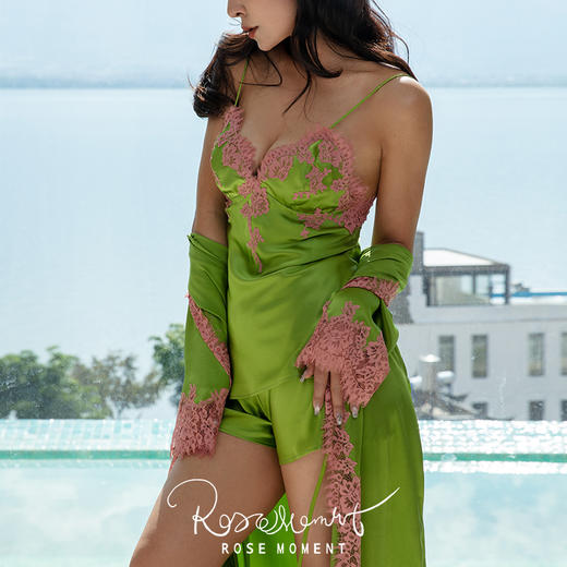 法式真丝蕾丝吊带短裤套装夏季性感睡衣家居服 T250313 商品图6