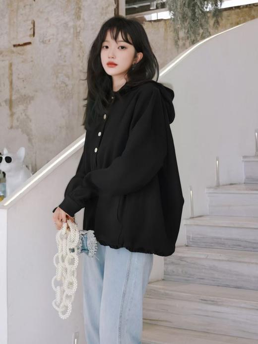 【诗铭洛可】XC7478卫衣五粒扣连帽宽松可抽绳春秋卫衣C2-2 商品图1