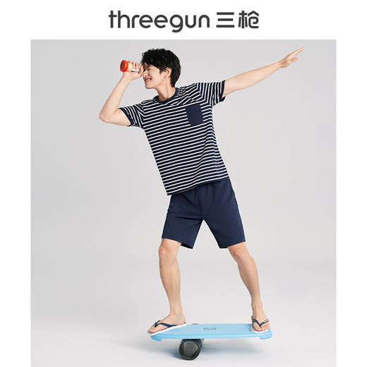 Threegun三枪 【水柔棉】彩条圆领短袖短裤男士家居套家居服-82055D011 商品图2