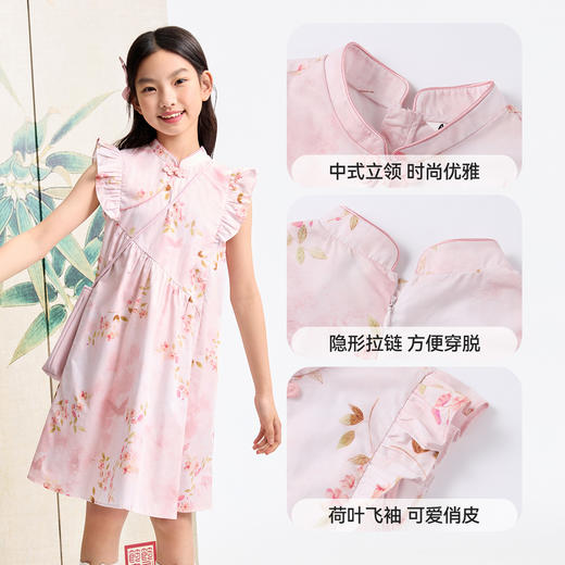 【俏皮荷叶袖】女童甜美清新印花国风裙子连衣裙夏季新款安奈儿童装EG523122 商品图4