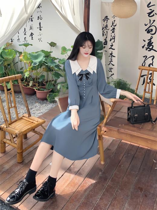 【诗铭洛可】XC7566连衣裙拼色双层领长袖裙子A4-3 商品图2