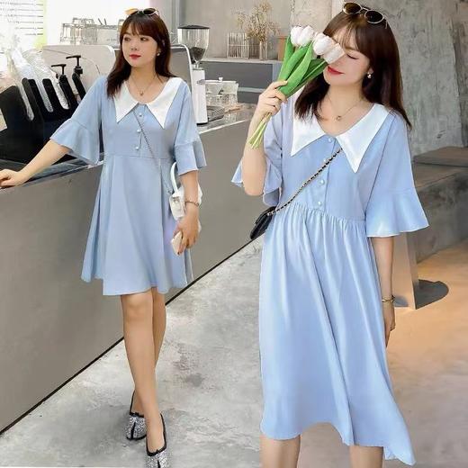 超值购【诗铭洛可】X040 短袖连衣裙拼色领喇叭袖法式简约裙子A10-3 商品图1