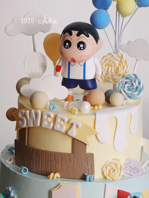 「蜡笔小新·陪你过生日」岁数可改·翻糖巧克力·100%动物奶油（附图6+8寸双层·提前7天预订） 商品图1