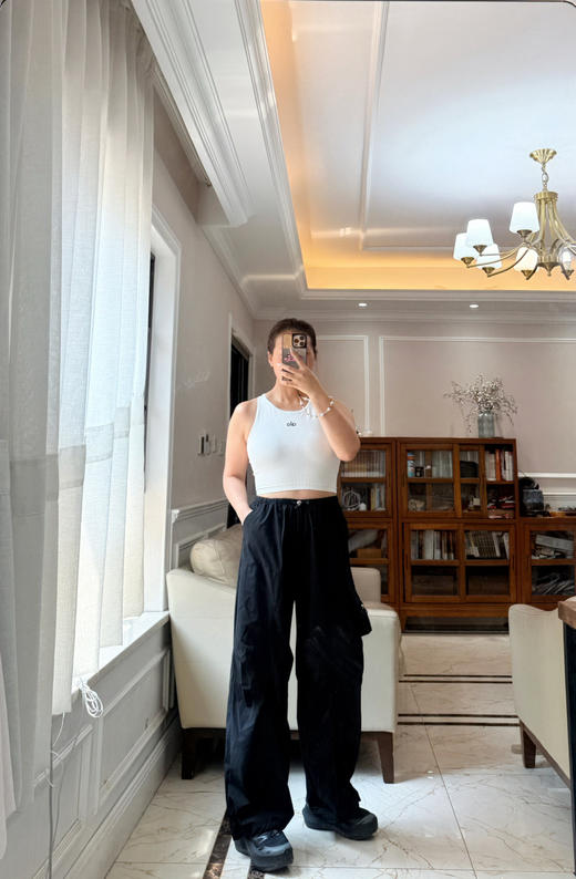 526-2 渠道货 alo 25夏 松紧抽绳 高腰系带 伞兵裤 阔腿休闲裤 工装裤 商品图13