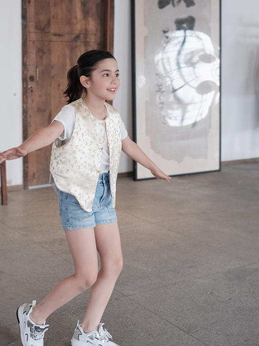 瑕疵|盛唐牡丹| Kids 百蝶织锦缎儿童马甲[特价品](特殊商品不退不换) 商品图6