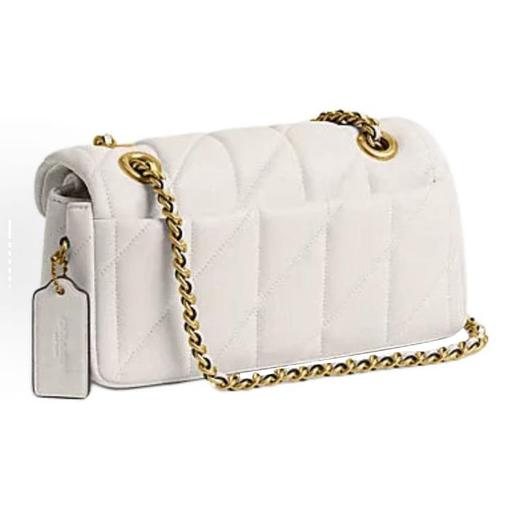 COACH蔻驰 Tabby 20 条纹绗缝推锁闭合标识翻盖 羊皮革 枕头包手提单肩包 小号 女款 粉笔白色 商品图2