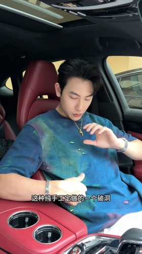 T3354夏季高级感新款韩系潮牌炫彩割破短袖T恤嘻哈百搭高街圆领上衣