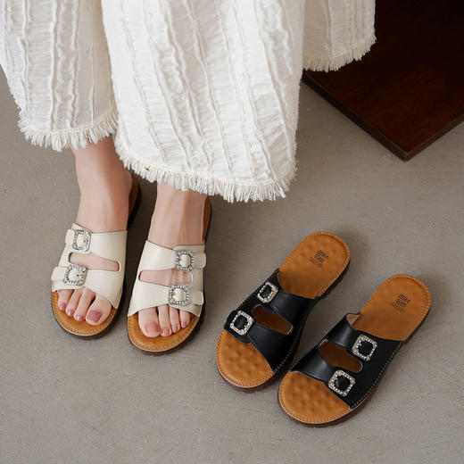 【夏季新款】西村名物2025年夏季新款舒适平底包脚露趾后空拖鞋T25BJ20741 商品图0