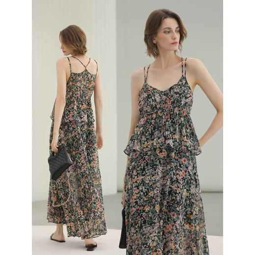 COCOBELLA度假风假两件碎花吊带裙夏女人味大摆连衣裙FR3226 商品图3