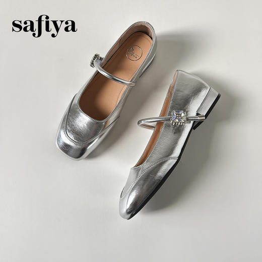 Safiya/索菲娅2025法式方头钻扣时尚低跟浅口银色玛丽珍单鞋SFD3111415 商品图8
