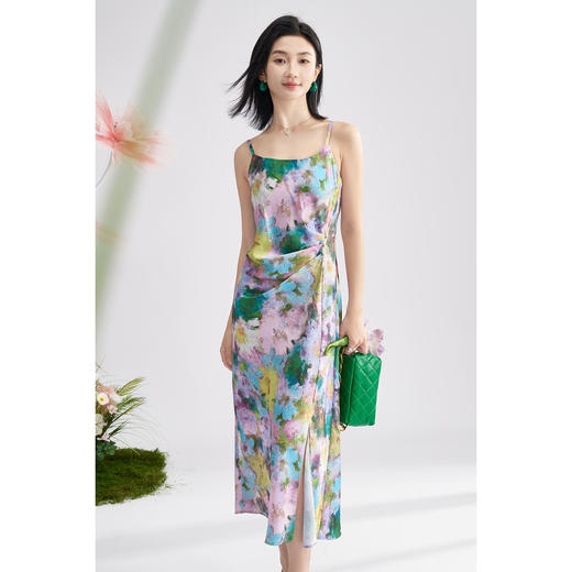 复古油画风吊带 米思阳2025夏季新款时尚连衣裙设计感捏褶显瘦裙子1529 商品图4