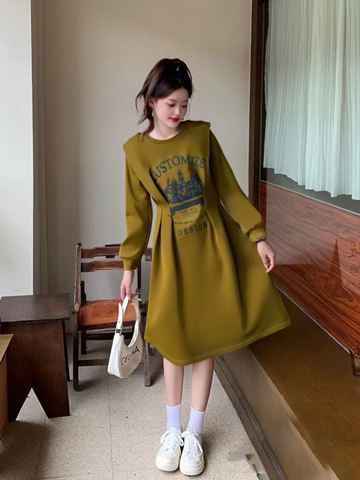 【诗铭洛可】W914 印花卫衣裙长袖压褶连衣裙 商品图4