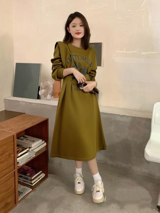 【诗铭洛可】W914 印花卫衣裙长袖压褶连衣裙 商品图3