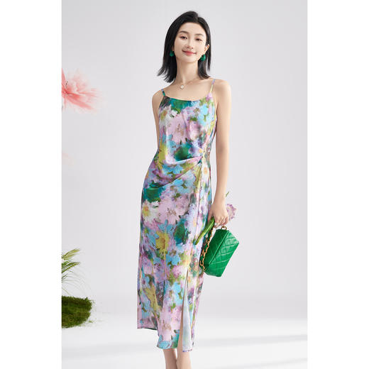 复古油画风吊带 米思阳2025夏季新款时尚连衣裙设计感捏褶显瘦裙子1529 商品图1