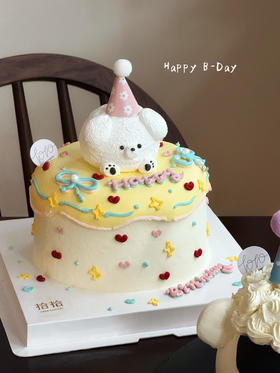 「软萌版·线条小狗」蛋白糖小熊宝·100%动物奶油（附图6寸·提前10小时预订）