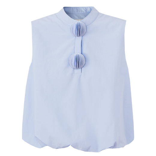 [乔欣同款]SELFWHO蓝色棉混纺立领无袖花苞背心女夏新款短款马甲 商品图4