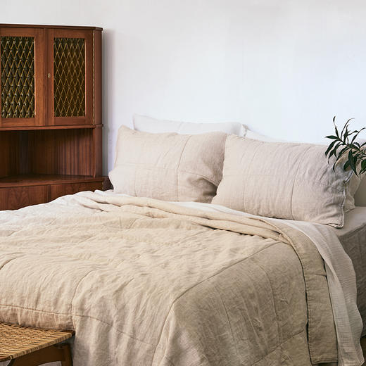 伽罗生活可水洗纯色宽格亚麻被子法国雨露麻夏凉被空调被薄被盖毯 商品图1