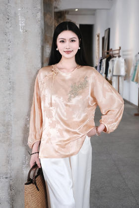 盛唐牡丹|真丝提花玉色新中式上衣