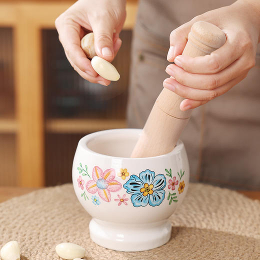 【陶瓷捣蒜器】陶煲王家用环形陶瓷捣蒜器老式厨房神器压蒜泥器高颜值擂钵石臼 商品图6