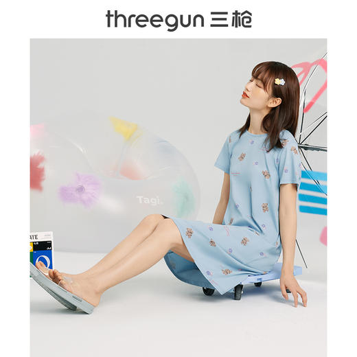 Threegun三枪 【水柔棉】圆领短袖女士家居裙睡裙-70479A011 商品图2