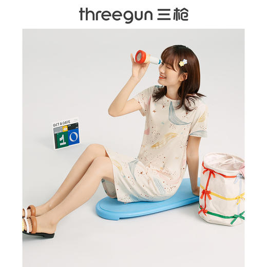 Threegun三枪 【水柔棉】圆领短袖女士家居裙睡裙-70479A011 商品图5