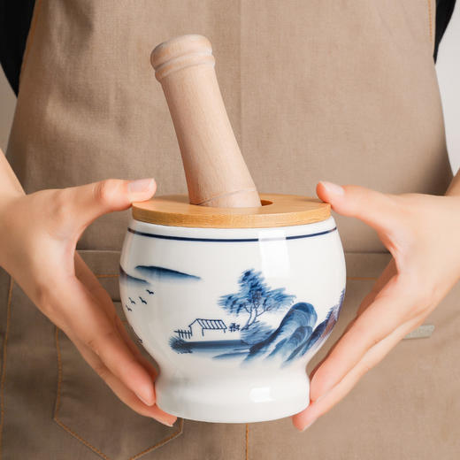 【陶瓷捣蒜器】陶煲王家用环形陶瓷捣蒜器老式厨房神器压蒜泥器高颜值擂钵石臼 商品图2