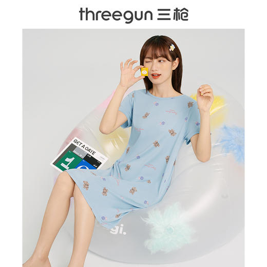 Threegun三枪 【水柔棉】圆领短袖女士家居裙睡裙-70479A011 商品图0