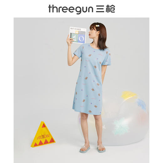Threegun三枪 【水柔棉】圆领短袖女士家居裙睡裙-70479A011 商品图3