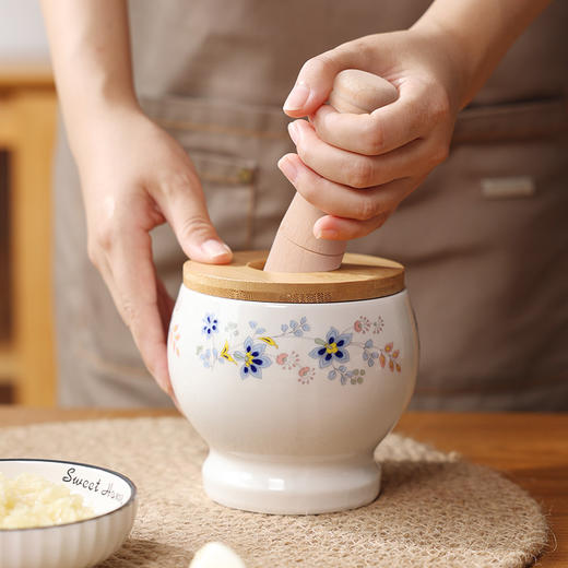 【陶瓷捣蒜器】陶煲王家用环形陶瓷捣蒜器老式厨房神器压蒜泥器高颜值擂钵石臼 商品图1