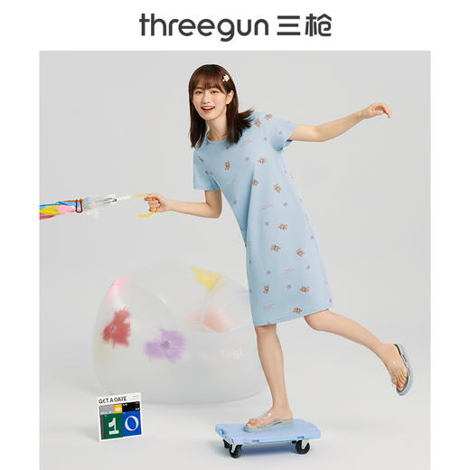 Threegun三枪 【水柔棉】圆领短袖女士家居裙睡裙-70479A011 商品图4
