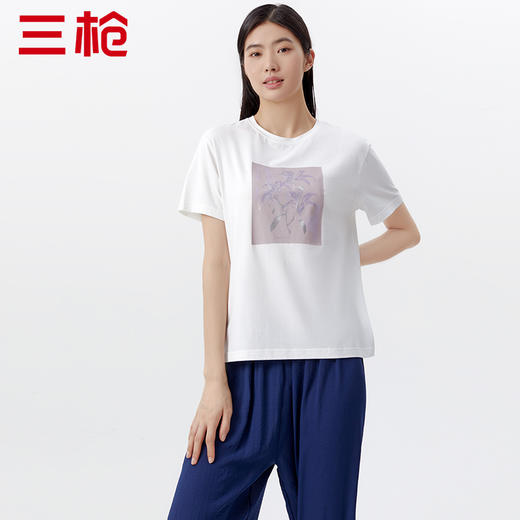 Threegun三枪 【爽滑竹棉】印花圆领女士短袖上衣打底衫-24110A011 商品图4
