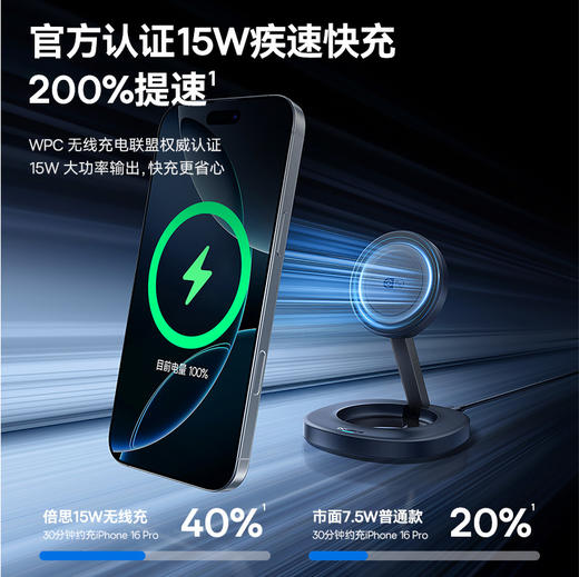 倍思 EnerFill满电 FF11 折叠无线充电器 Qi2 15W（含：1m C To C 数据线 ） 商品图1