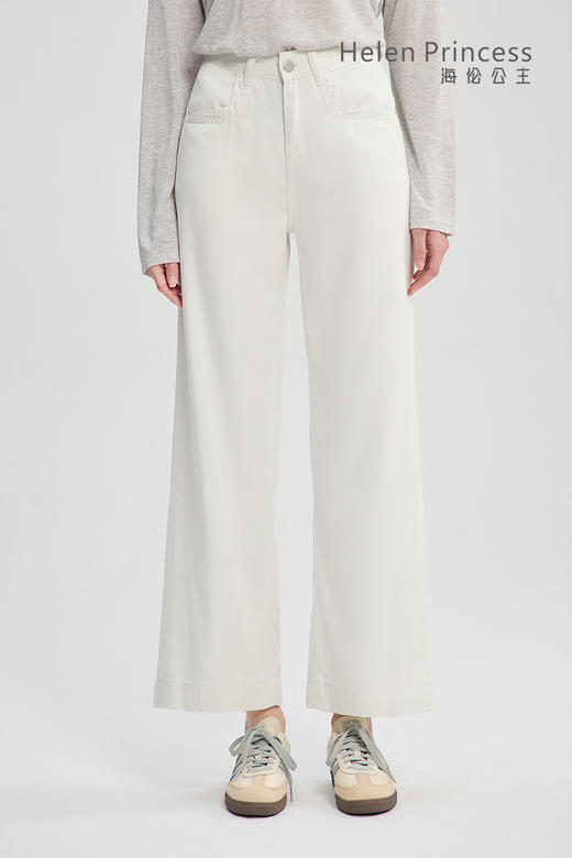 白色牛仔阔腿裤 商品图0