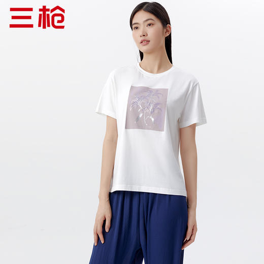 Threegun三枪 【爽滑竹棉】印花圆领女士短袖上衣打底衫-24110A011 商品图5