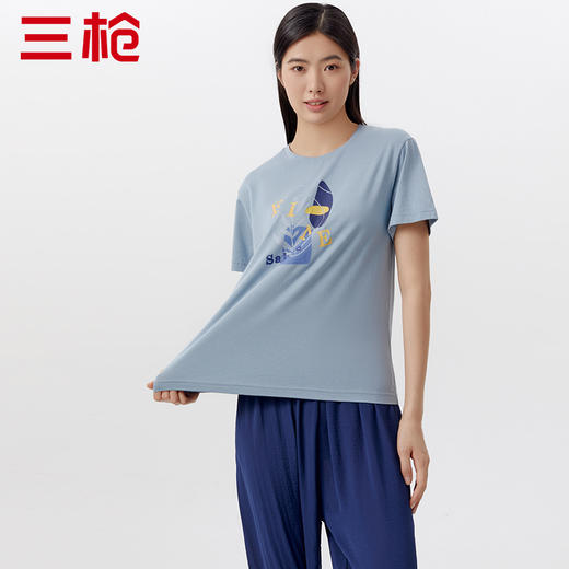 Threegun三枪 【爽滑竹棉】印花圆领女士短袖上衣打底衫-24110A011 商品图11