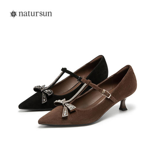 natursun玛丽珍高跟鞋精致蝴蝶结舒适T字带绝美单鞋N25462919 商品图4