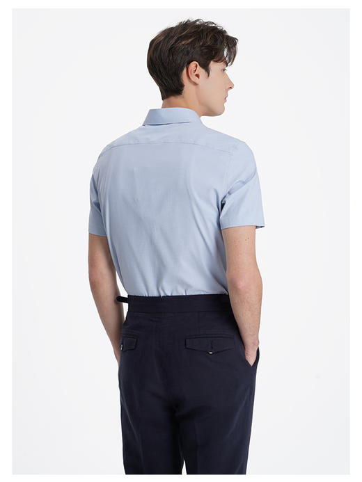 callisto海盐蓝意式领高科技再生面料芦荟纤维混纺短袖衬衫 商品图4