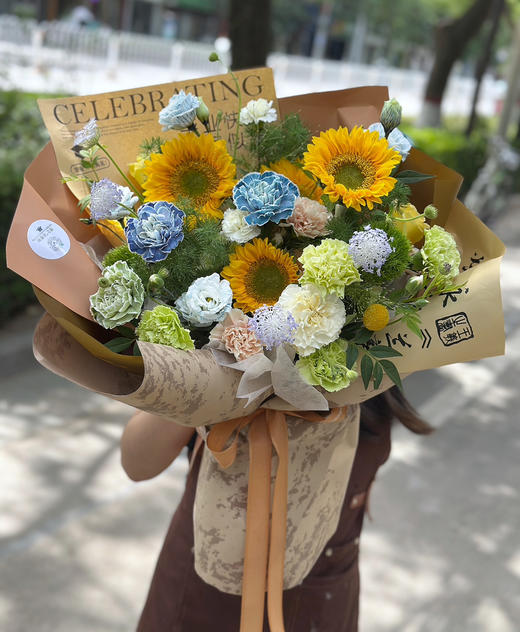 绿心向日葵混搭 插花泥花束 商品图0