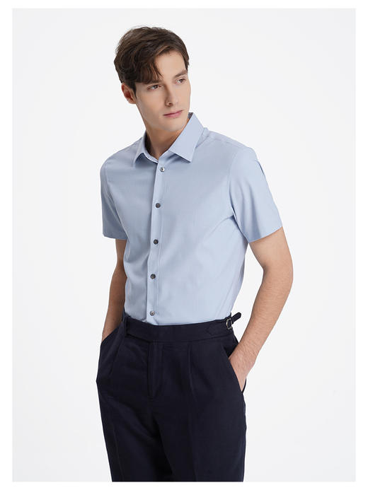 callisto海盐蓝意式领高科技再生面料芦荟纤维混纺短袖衬衫 商品图3