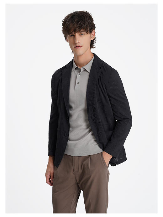 callisto璀璨黑立体微泡小棋盘格进口面料休闲西服 商品图3