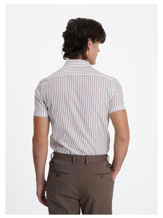 callisto浅调燕麦卡其条纹亲肤棉短袖衬衫 商品图4