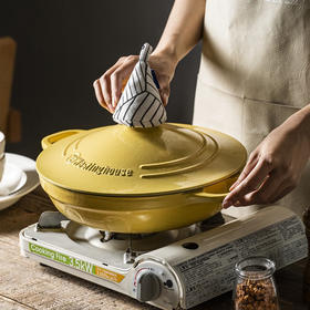 【美国西屋珐琅海鲜锅】西屋（Westinghouse） 珐琅铸铁锅炒锅家用焖焗锅海鲜锅多功能锅无水焖炖汤锅一锅多用 麦芒黄 28cm