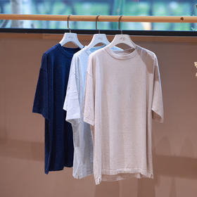 三色棉麻针织短袖T恤