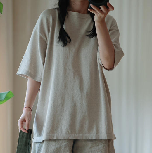 三色棉麻针织短袖T恤 商品图7