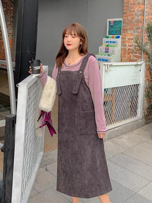 【诗铭洛可】XC2122背带裙法式复古大码条绒单件裙B17-4 商品图1