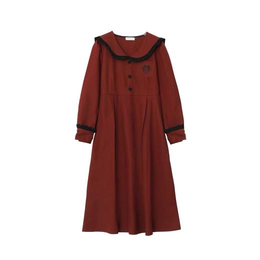  【诗铭洛可】XC7857连衣裙高级感翻领小标刺绣长袖裙 商品图1